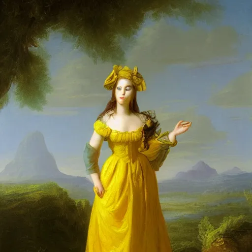 Image similar to A fox in a yellow dress by Thomas Cole, Carl Friedrich Deiker, and Robert Cleminson