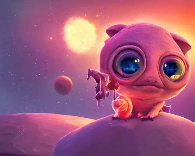 Image similar to 3D Fantasy Cute and adorable alien piggy in space, bright stars, Smooth 3D Illustration, soft render, Servando Lupini, Daniil Kudriavtsev, handpaint texture, Blender, 3DCoat