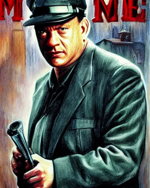 Image similar to tom hanks in the green mile, airbrush, drew struzan illustration art, key art, movie poster