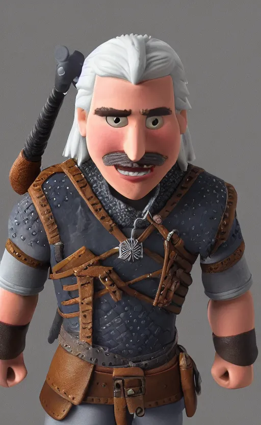 Image similar to Geralt of Rivia in the style of Wallace and Gromit animation