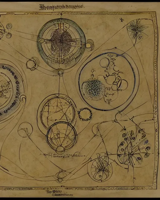 Prompt: a diagram of the esoteric alchemical process, reminiscent of the voynich manuscript