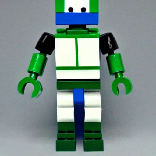 Prompt: green white and blue Lego robot