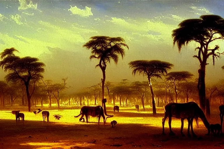 Prompt: oil painting of a nairobi by albert bierstadt