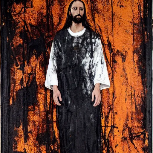 Image similar to jesus in virgil abloh streetwear by nicola samori, off - white style