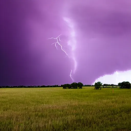 Image similar to tornado in the distance in a landscape, purple background