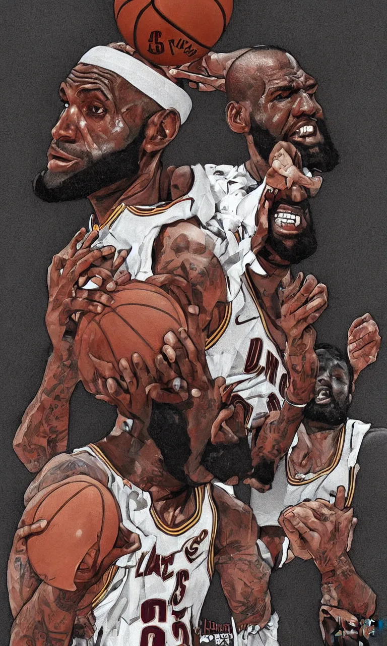 Prompt: a detailed digital art portait of undead lebron james, art by norman rockwell, pixar style