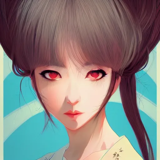 Prompt: Portrait of a beautiful girl, cute natural anime face, kimono, highly detailed, digital painting, concept art, smooth, sharp focus, illustration, strong lines and bold colors, limited color palette, atmosphere and tension, Japanese, trending on artstation