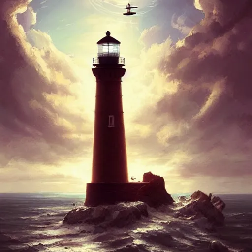 a lighthouse flying in the sky,clouds surround | Stable Diffusion | OpenArt