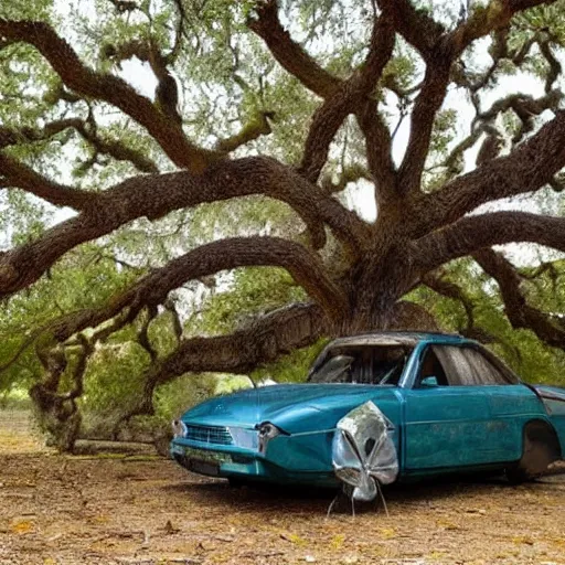 Image similar to a car in an oak tree