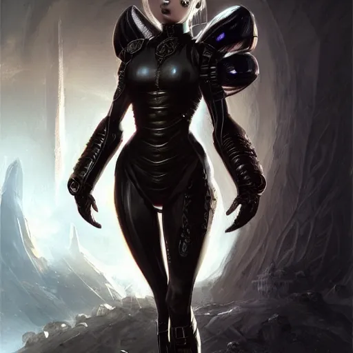 Image similar to samus aran as a goth girl, fantasy, intricate, elegant, highly detailed, digital painting, artstation, concept art, matte, sharp focus, illustration, art by aenaluck and roberto ferri and greg rutkowski, epic fantasy, digital painting