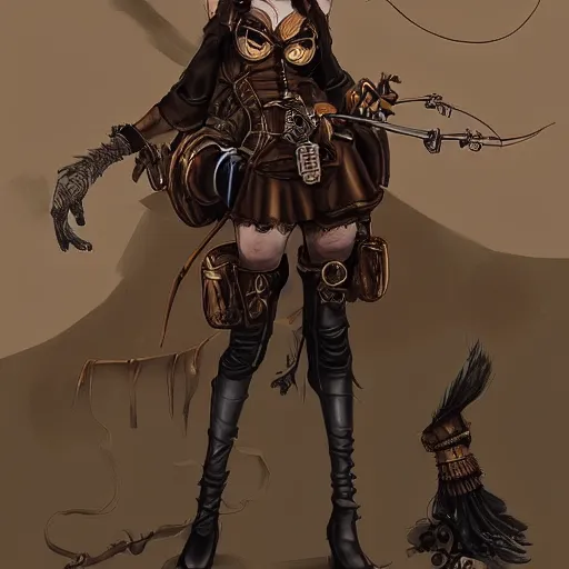 Image similar to concept art of a steampunk witch, trending on artstation