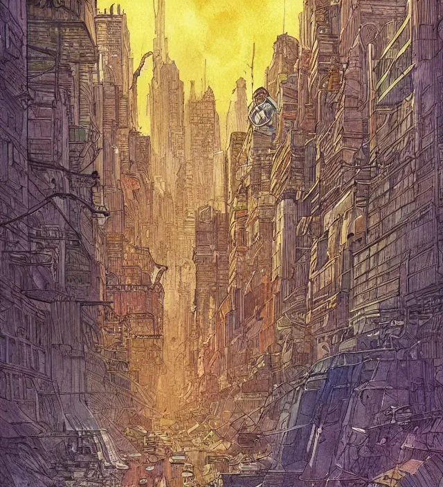 Prompt: a watercolor ink painting of a post - apocalyptic new - york underground in the style of jean giraud in the style of moebius trending on artstation deviantart pinterest detailed realistic hd 8 k high resolution