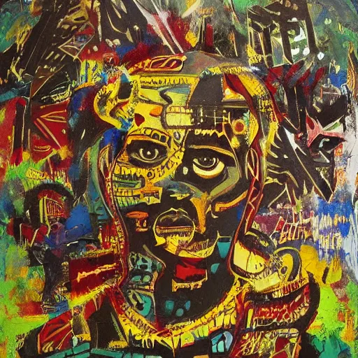 Image similar to arabic calligraphy, transylvanian folk art, in the style of graffiti, made by jean michel basquiat