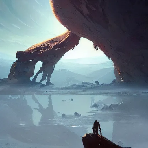 Image similar to gigantic creature on surface of venus, sparth style, fantasy. detailed. sharp focus. trending on artstation. artist greg rutkowski