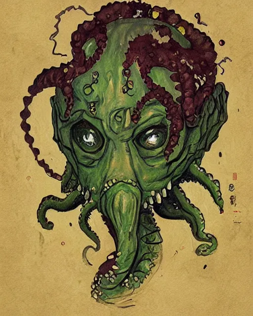 Prompt: portrait of kawaii cthulhu by greg rutkowski in the style of egon schiele