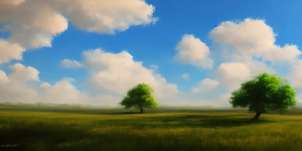 Image similar to peaceful puffy clouds, mate painting, concept art, 4K