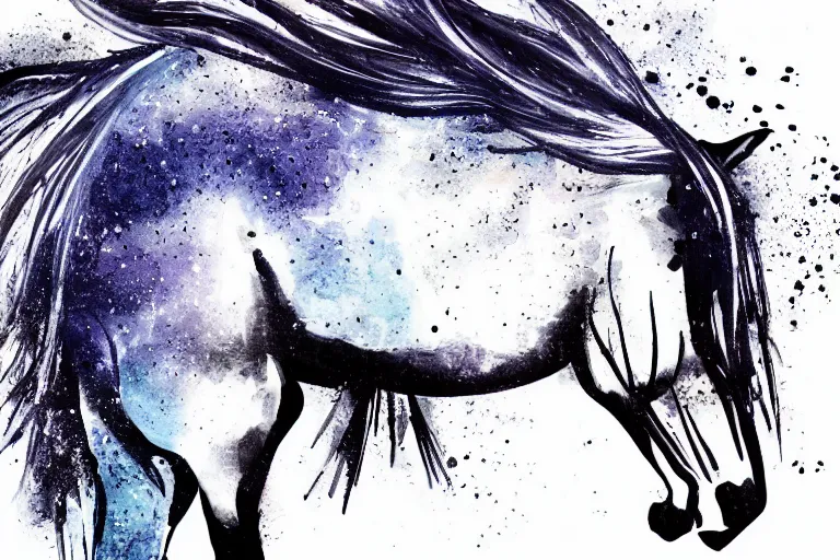 Image similar to bautiful serene ethereal horse, healing through motion, minimalistic ink aribrush painting on white background