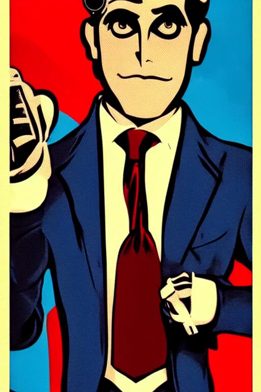 Image similar to men using tie shirt, pop art, bioshock infinite art style