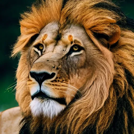 Image similar to professional photograph of a lion with a black mane, high quality, highly detailed, award-winning, HD, 8K, awe-inspiring