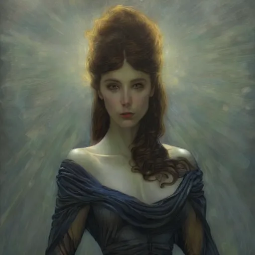 Image similar to a painting in the style of donato giancola, and in the style of charlie bowater, and in the style of alphonse legros. symmetry, smooth, sharp focus, semi - realism.