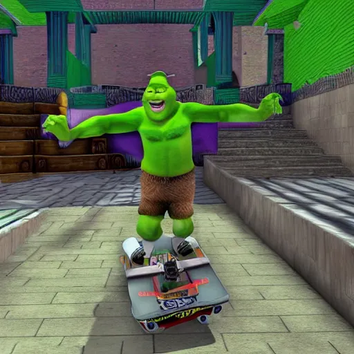 Image similar to shrek in tony hawk pro skater 2, screenshot