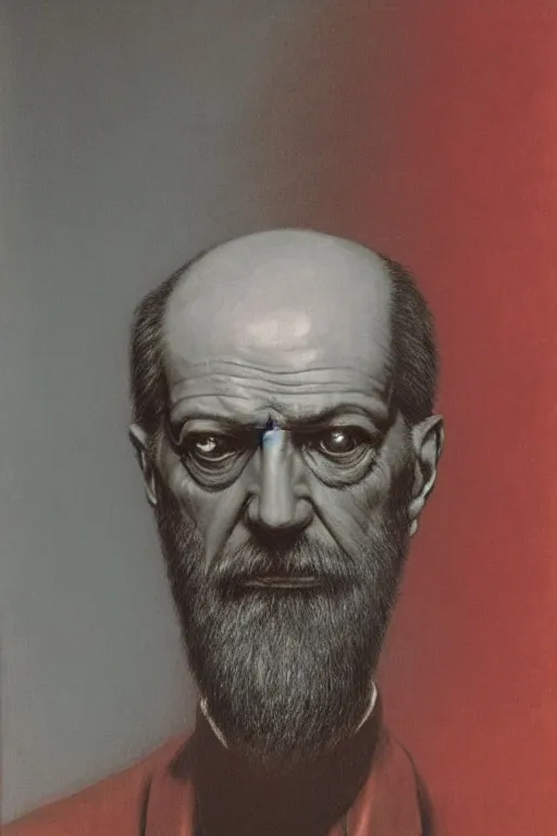 Prompt: portrait of Sigmund Freud by Zdzislaw Beksinski