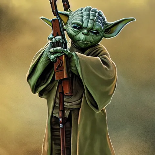 Prompt: yoda as a gunslinger on an alien world