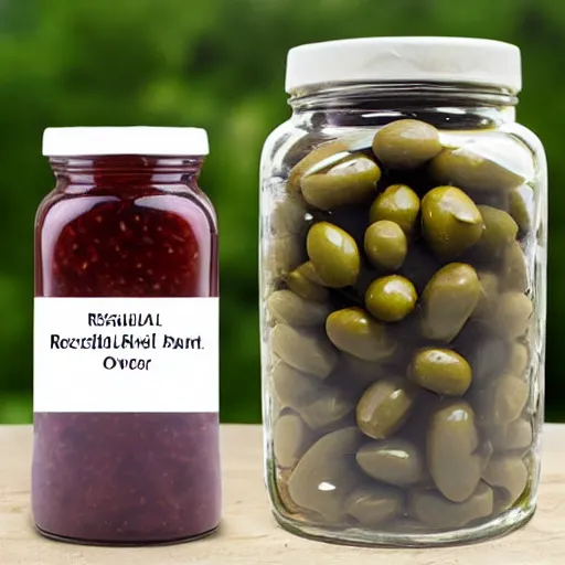 Prompt: realistic jar of olives