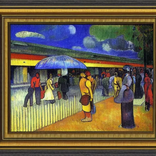 Image similar to modern train station by paul gauguin