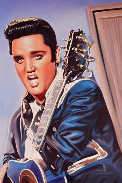 Prompt: film still of elvis presley on seinfeld, seinfeld, oil on canvas, intricate, portrait, 8 k highly professionally detailed, hdr, cgsociety