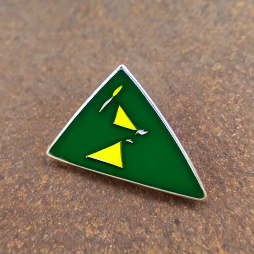 Image similar to a triangle enamel pin depicting a caution fire hazard label, smooth curves