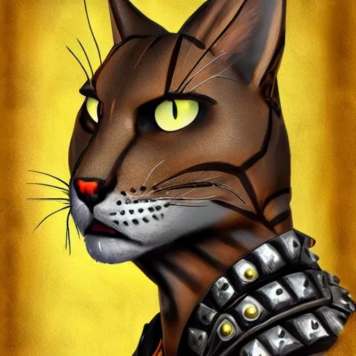 Image similar to d & d style portrait, tabaxi male in studded leather.