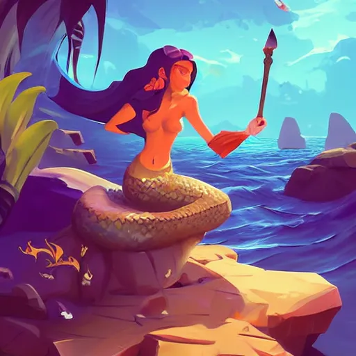 Image similar to painting mermaid treasure on sea of thieves game avatar hero smooth face median photoshop filter cutout vector, behance hd by jesper ejsing, by rhads, makoto shinkai and lois van baarle, ilya kuvshinov, rossdraws global illumination