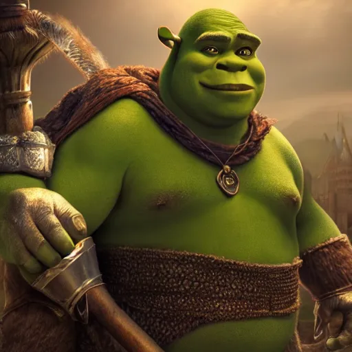 Prompt: shrek from shrek as a glorious devout shining powerful epic amazing awesome very handsome attractive muscular stylish knight in shining golden armor riding donkey, fantasy art, highly detailed, photorealistic, octane render, 8 k, unreal engine, art by leonardo devinci