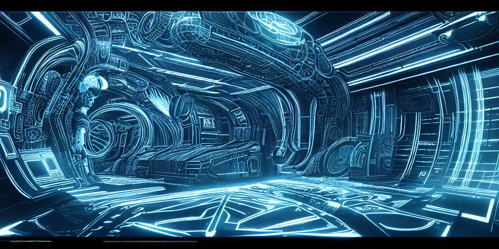 Prompt: symmetry!! a wormhole generator, intricate 3 d illustration, ultra detailed, colors of tron legacy, technopunk, darksynth, intricate illuminated lines, detailed notes, blueprint, sketch, 8 k, unreal engine 5, by tsutomu nihei