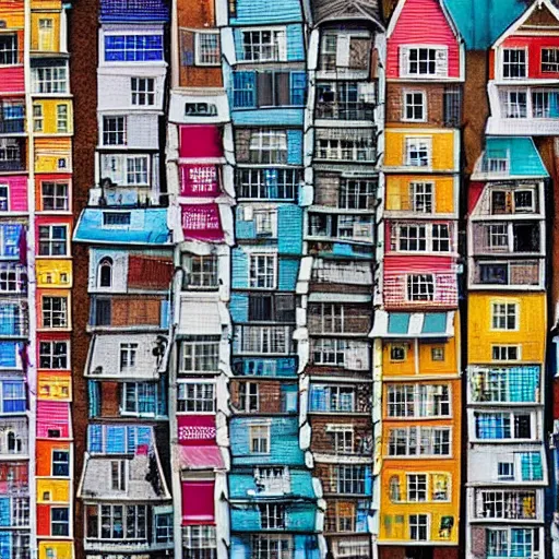 Image similar to A cityscape made up of thousands of tiny colorful houses. Photography.