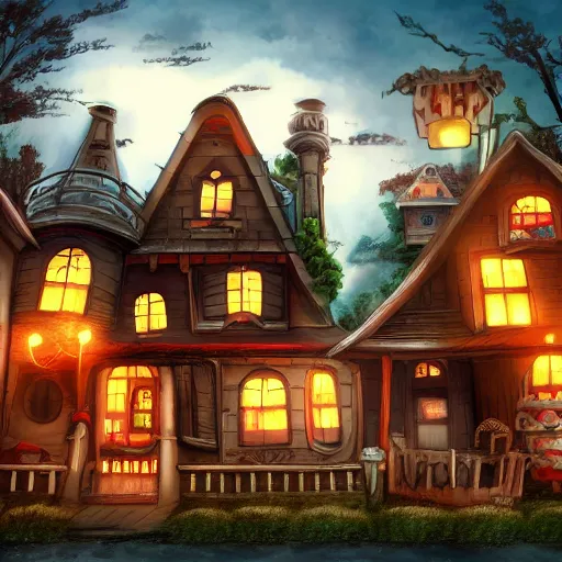 Image similar to monster house, trending on artstation, anime style 4 k