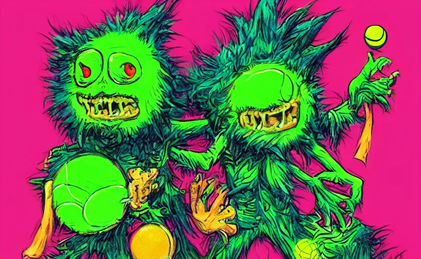 Image similar to a tennis ball monsters back to the future, colorful, digital art, fantasy, magic, chalk, trending on artstation, ultra detailed, professional illustration by basil gogos