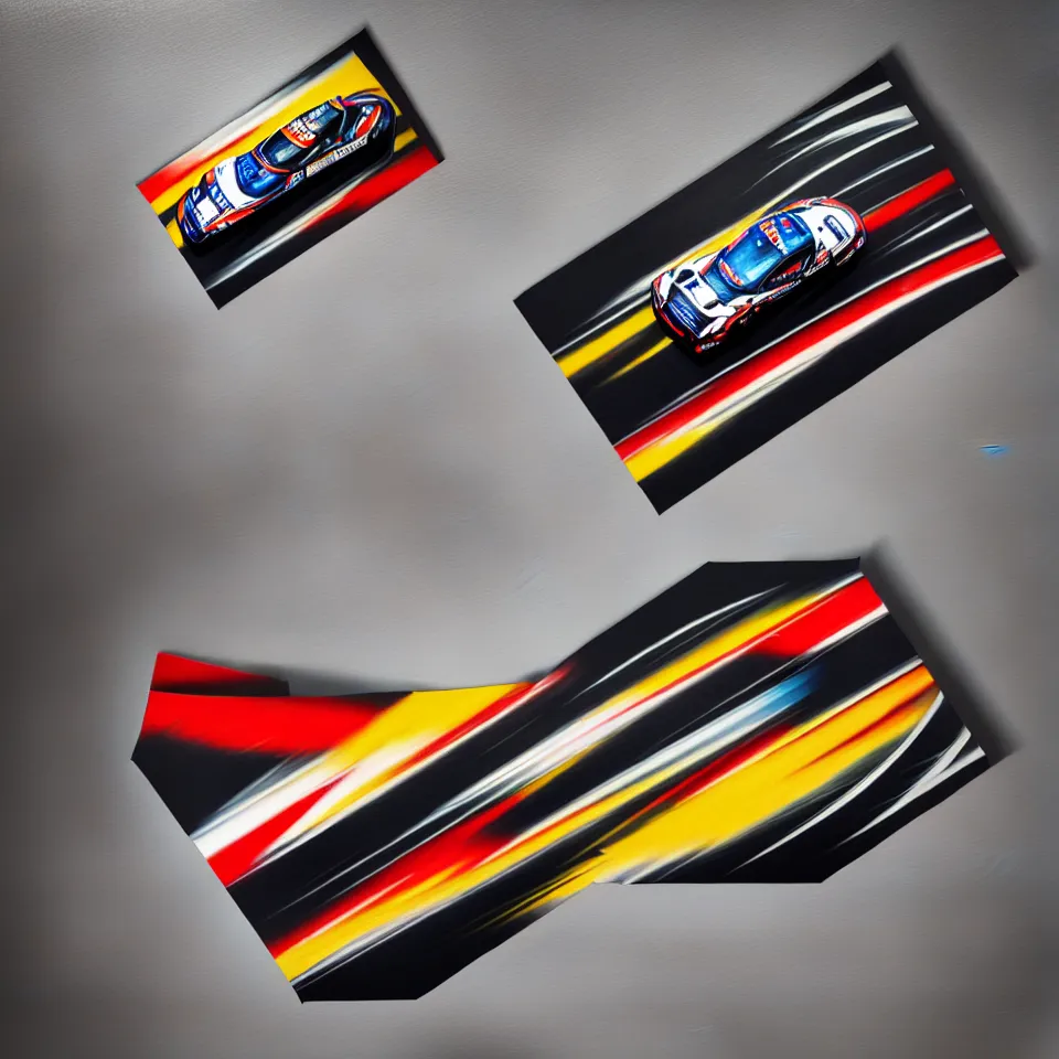 Image similar to top view of a oil painting car racing poster