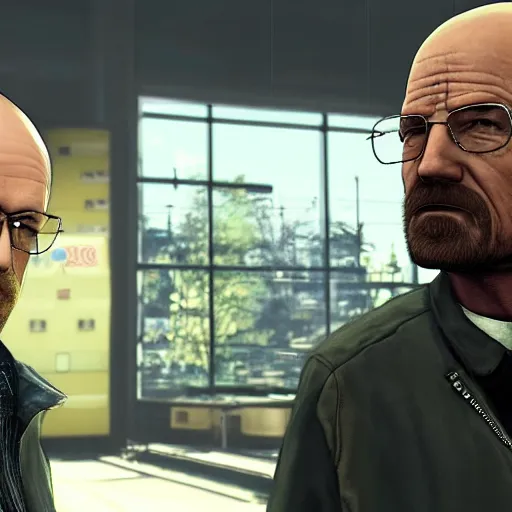 Image similar to screenshot of walter white and jesse pinkman as npcs in watch dogs 1 (2014)