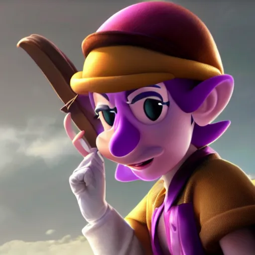 Prompt: emma watson dressed like waluigi in the style of sigeru miyamoto, dramatic lighting and composition, octane render, trending on artstation, concept art 8 k