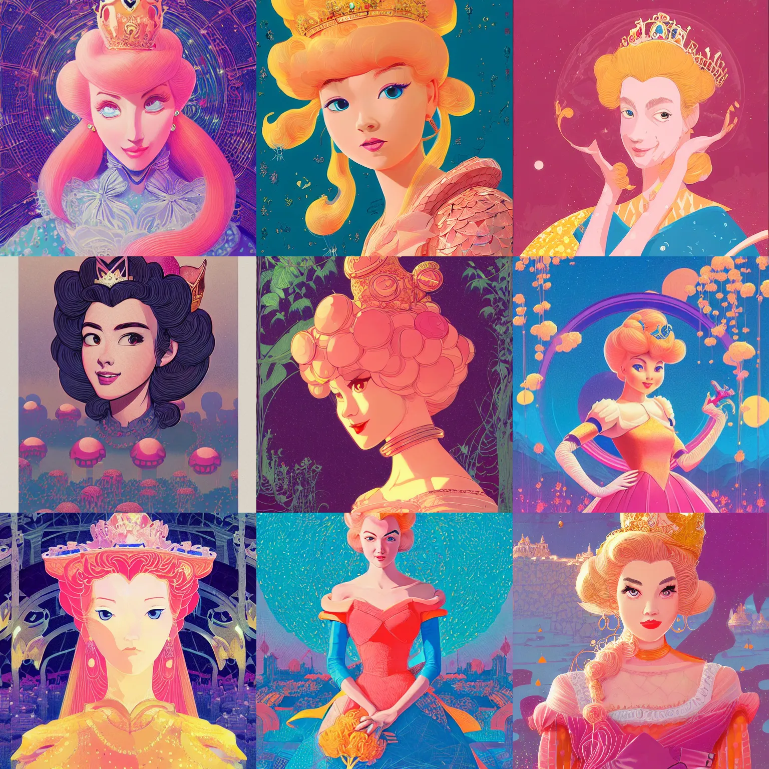 Prompt: Princess Peach portrait by Victo Ngai and James Gilleard and Bruce Pennington