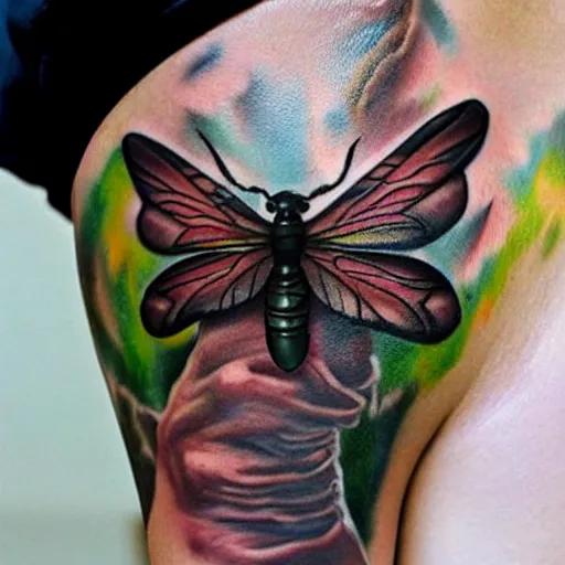 Prompt: a hyperrealistic insect tattoo, hyperrealistic, 3d, highly detailed