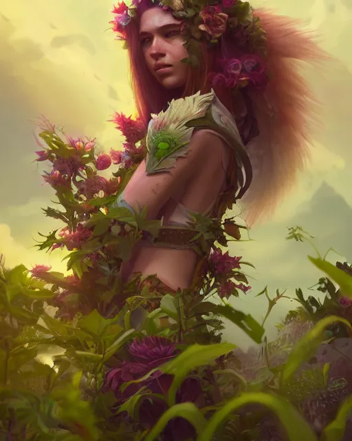 Image similar to epic professional digital image of a hybrid girl of plants and flowers, fox digs, reina rachin, ignacio fernandez rios, leesha hannigan, wayne haag, artstation, cgsocietywlop, epic, a lot of wow, a lot of detail, gorgeous, detailed, cinematic, masterpiece