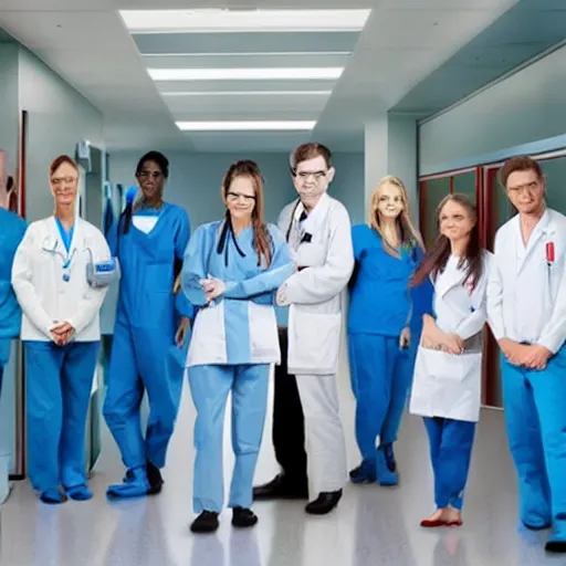 Image similar to realistic photo of an emergency department with nurses, doctors, and patients, 4k