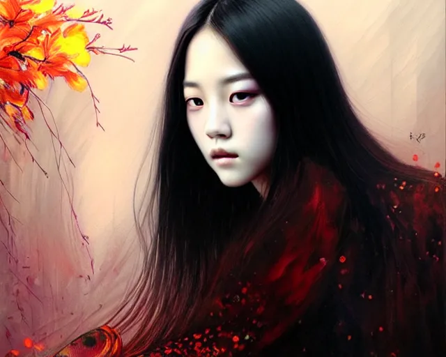 Prompt: jisoo from blackpink, portrait, tarot card, hyperrealistic, highly detailed, deep focus, intricate, elegant, digital painting, smooth, sharp focus, illustration, ultra realistic, 8 k, art by karol bak and agnes cecile
