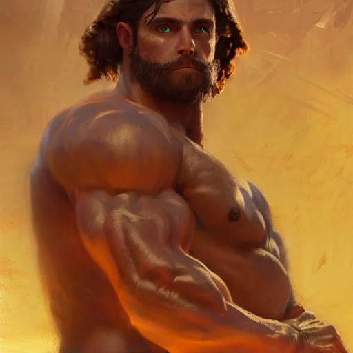 Prompt: handsome portrait of a spartan guy bodybuilder posing, radiant light, caustics, war hero, breath of the wild, by gaston bussiere, bayard wu, greg rutkowski, giger, maxim verehin