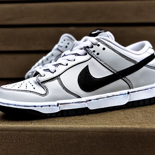Prompt: nike dunk low black white photograph