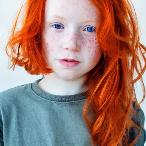 Prompt: a portrait of a redhead girl with freckles