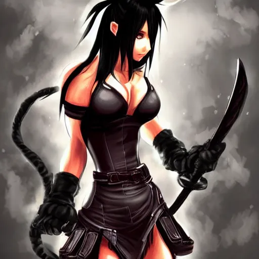 Image similar to fantasy art of tifa lionheart in style of fabio danielato